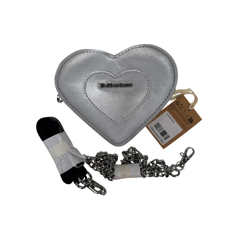 Dr. Martens Mini Heart Crossbody Milled Silver Nappa Leather 2 Straps NWT